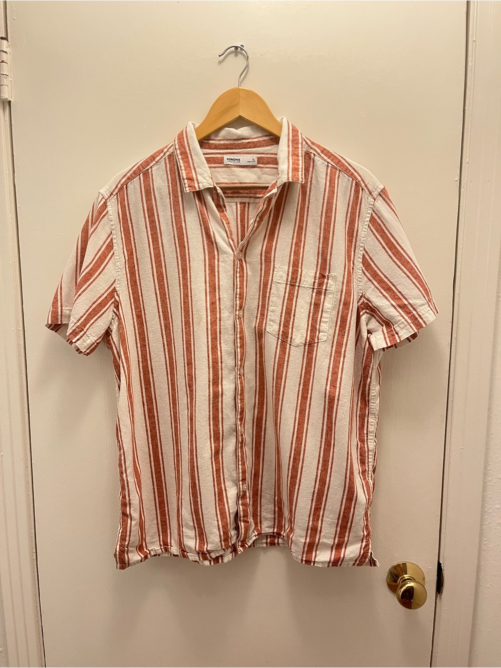 Sonoma Men’s Casual Short-Sleeve Striped Shirt - Terracotta/White